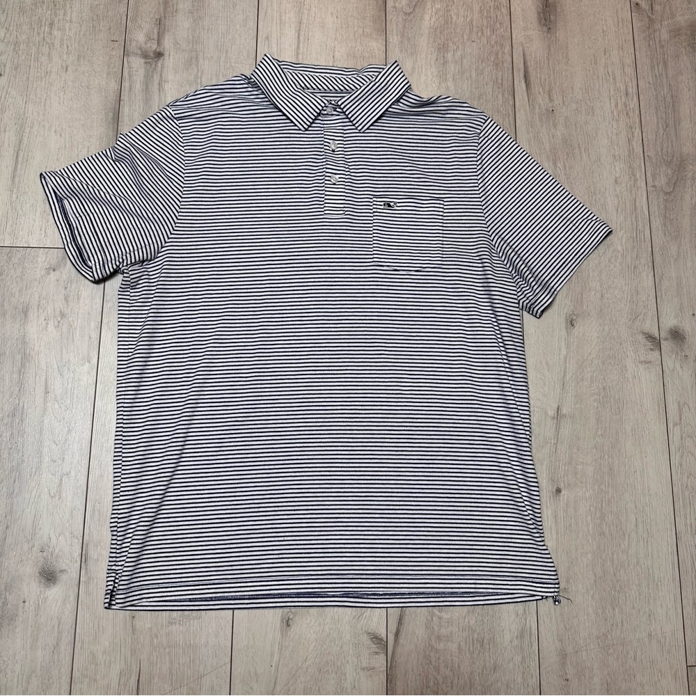 Vineyard Vines Navy and White Striped Polo Shirt